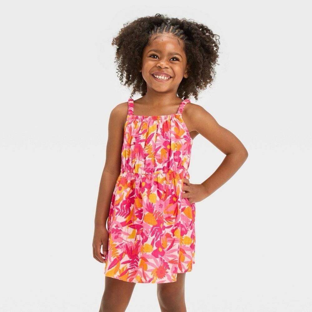Toddler Girls' Pink Tropical Gauze Dress - Cat & Jack™ Pink 5T